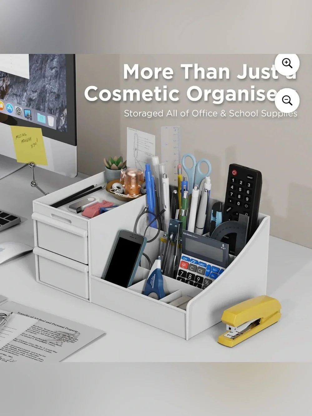 White Makeup Organizer with Drawers – Vanity Bathroom Desk Storage